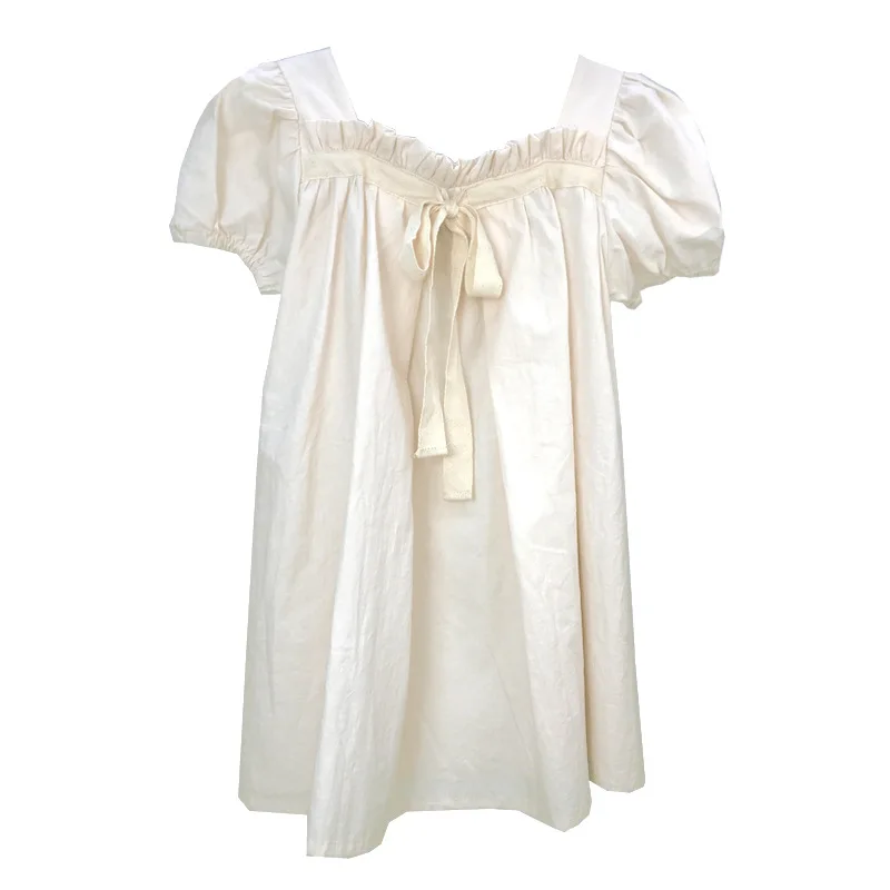 

2023 Summer Baby Girls Flower Dresses Korean Version Kids Fahion Bow Puffy Sleeves Square Collar Floral Casual Clothing Outfits