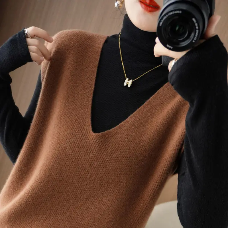 

Women's Sweater Tank Top Solid V-neck Knit Fashion Simple Elegant Gentle Loose Relaxed Vintage Comfortable X277