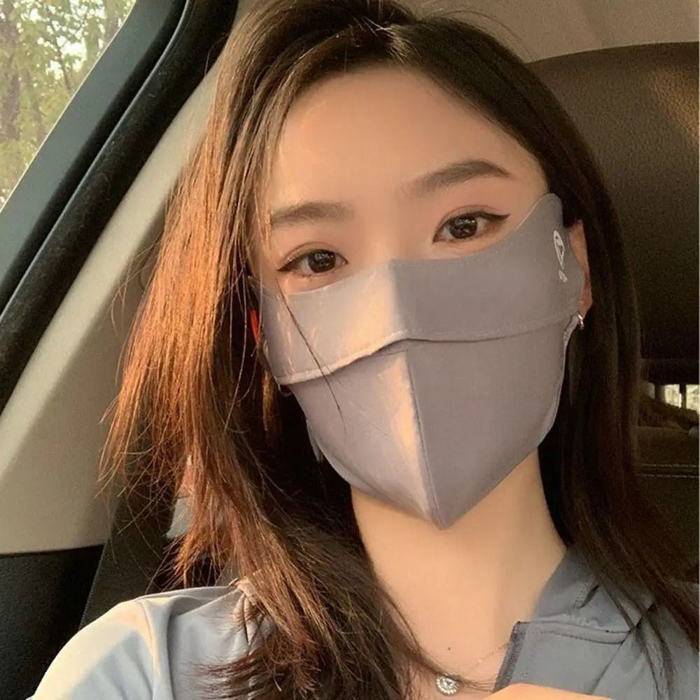 Solid Color Anti-UV Face Shield Ice Silk Sun Protection Driving Face Mask 1Pcs Women Sun Hats