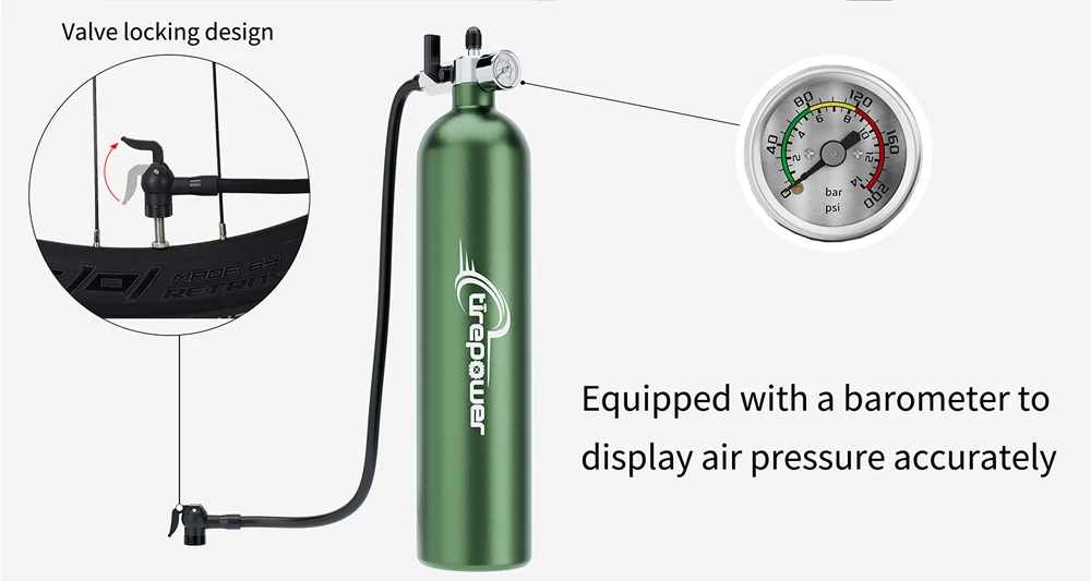 Ctrepower Tubeless-Reifen-Luftflasche mit Manometer & Ventil – Schneller Reifenfüller für MTB- & Rennrad-Vakuumreifen – Detail 21
