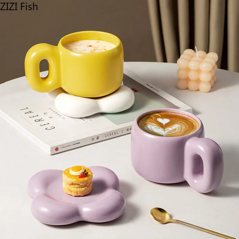 

500ml Large Capacity Mug Cute Ceramic Coffee Cup and Saucer Set European Afternoon Tea Milk Coffee Drink Mug Office Water Cup