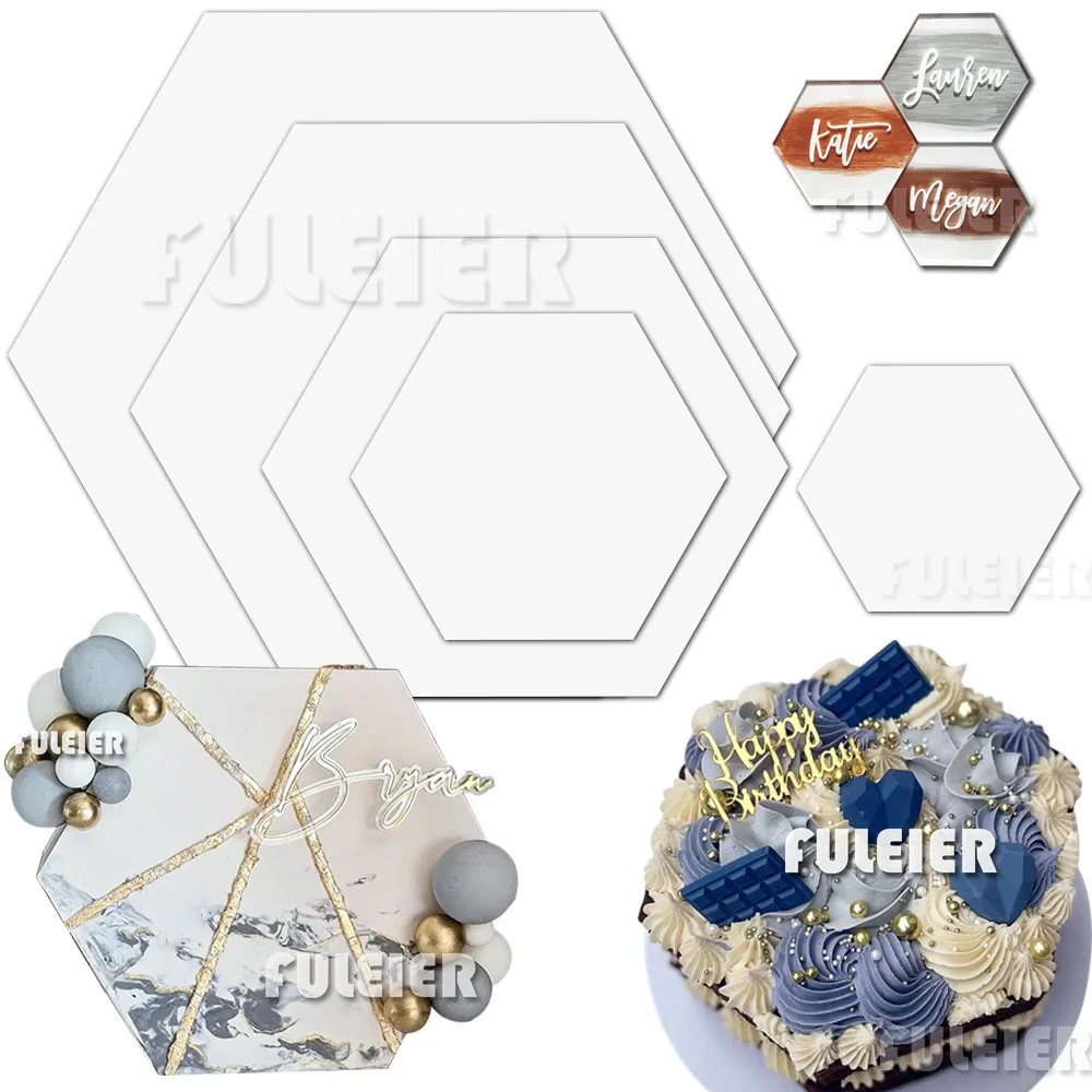 Hexagon Acrylic Cake Disks DIY Art Blank Board Cake Tool Tray Stand Cake Topper Decoration Tool Baking pastry Place Cards