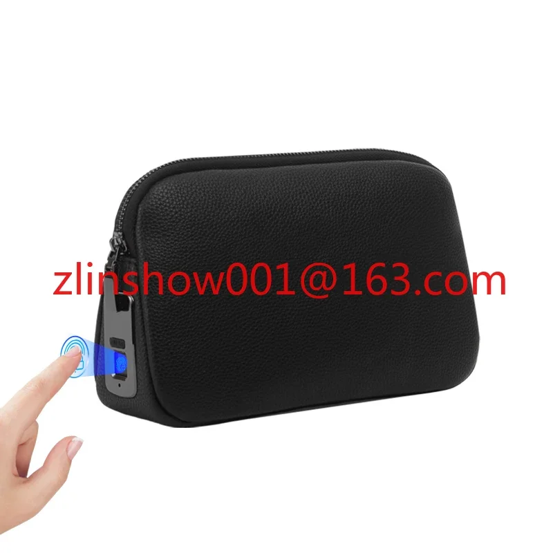 Factory Genuine Leather Fingerprint Lock Man Purse Anti-theft Man Long Clutch Bags Anti Theft Smart Fingerprint Lock Bag