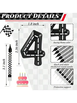 7Pcs Racing Cars Themed Birthday Candles Black and White Checkered Candle 1 to 9 Number Candle Truck Candle Cake Topper for Raci 2