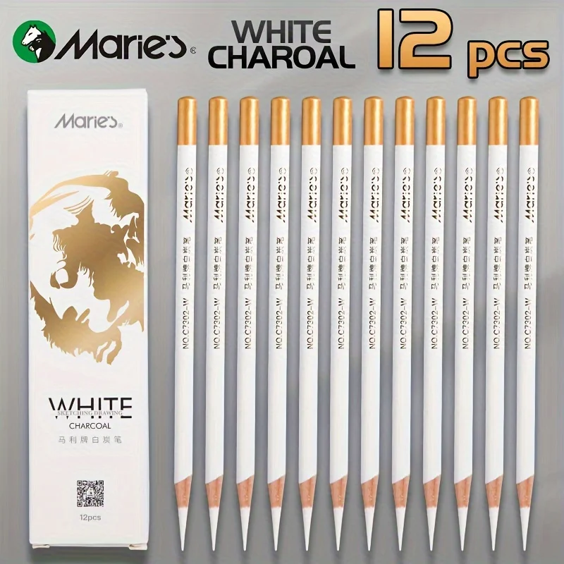 Marie's 3/6/12pcs White Charcoal Pencils Set,Sketch Highlight Pencils for Drawing,Sketching,Shading,Blending for Adults,Students 6