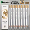Marie's 3/6/12pcs White Charcoal Pencils Set,Sketch Highlight Pencils for Drawing,Sketching,Shading,Blending for Adults,Students 6