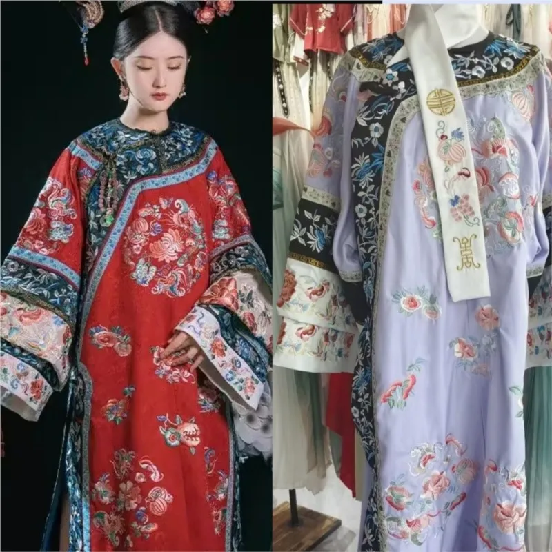 Qing Dynasty Women's Clothing Plaid Court Imperial Concubine Cheongsam Heavy Embroidery Late Han Full Set of Three Suits
