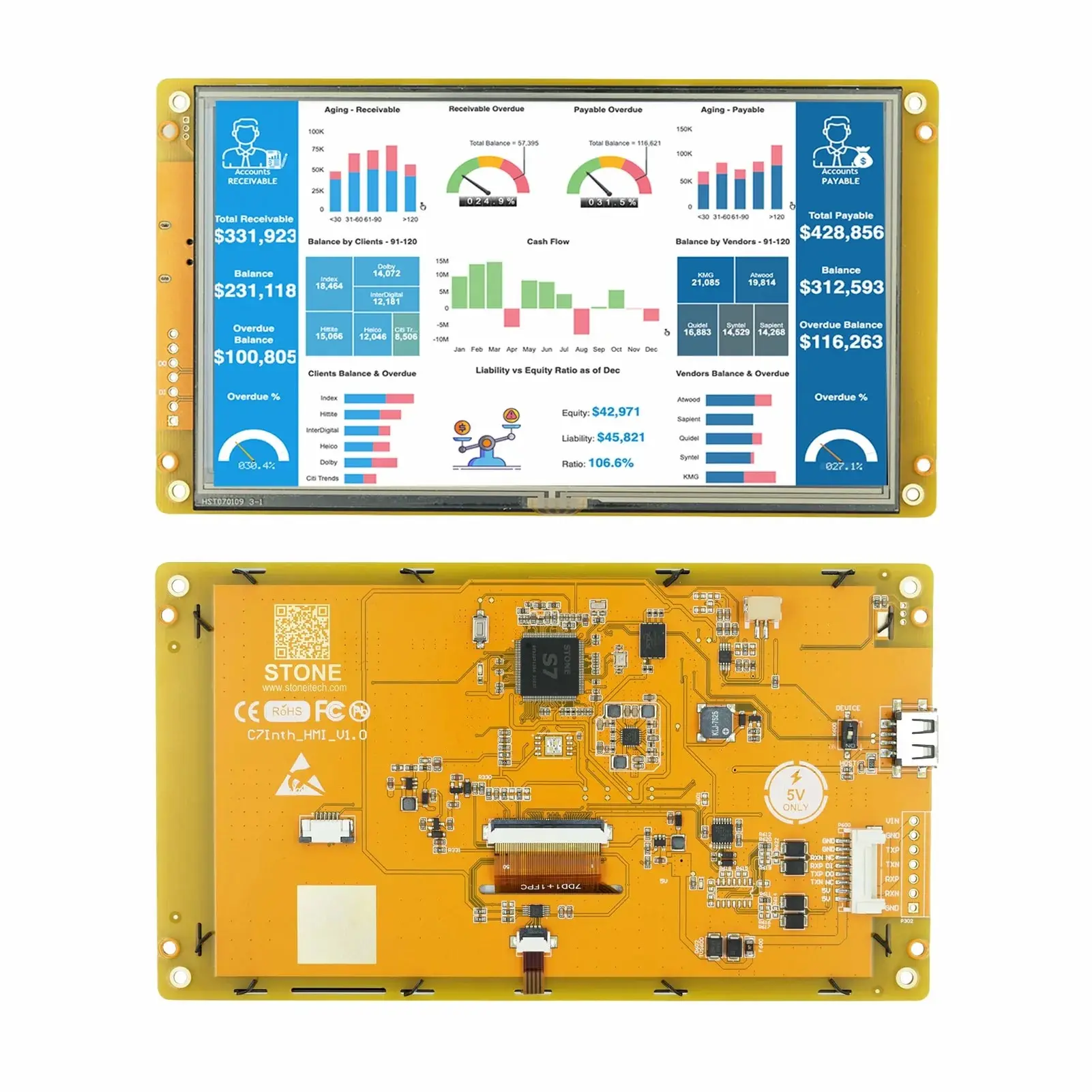 

7.0 TFT Touch Screen TFT LCD module whole display system that comes with no-cost GUI design software(STONE Designer)