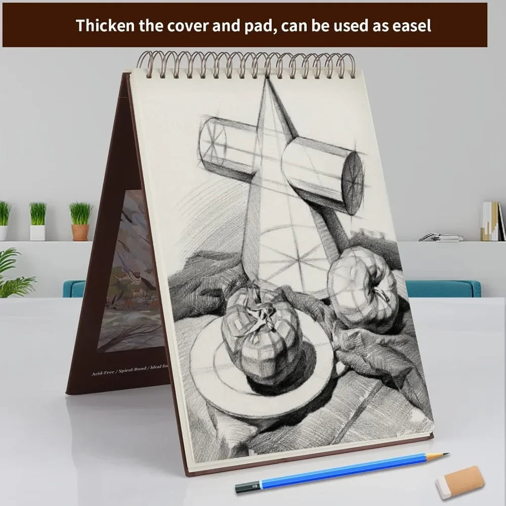 9 x 12 inches, 60 sheets (98 lb/160 g/m²) heavy-duty drawing paper, spiral-bound hardcover sketchbook on top 2