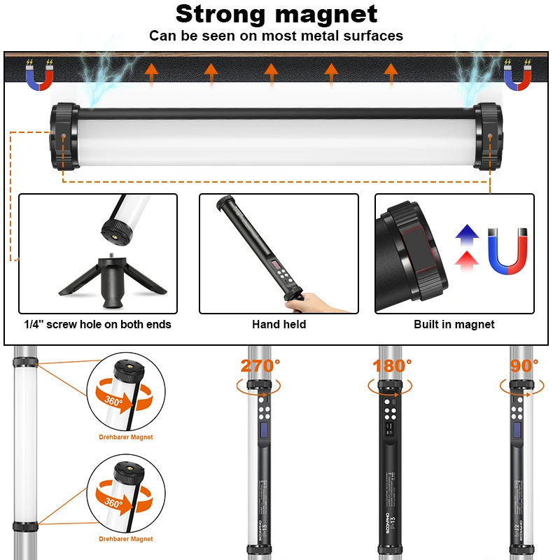 P13 RGB Led Video Light Stick With Tripod 2500K-8500K CRI 95+ Photography Studio