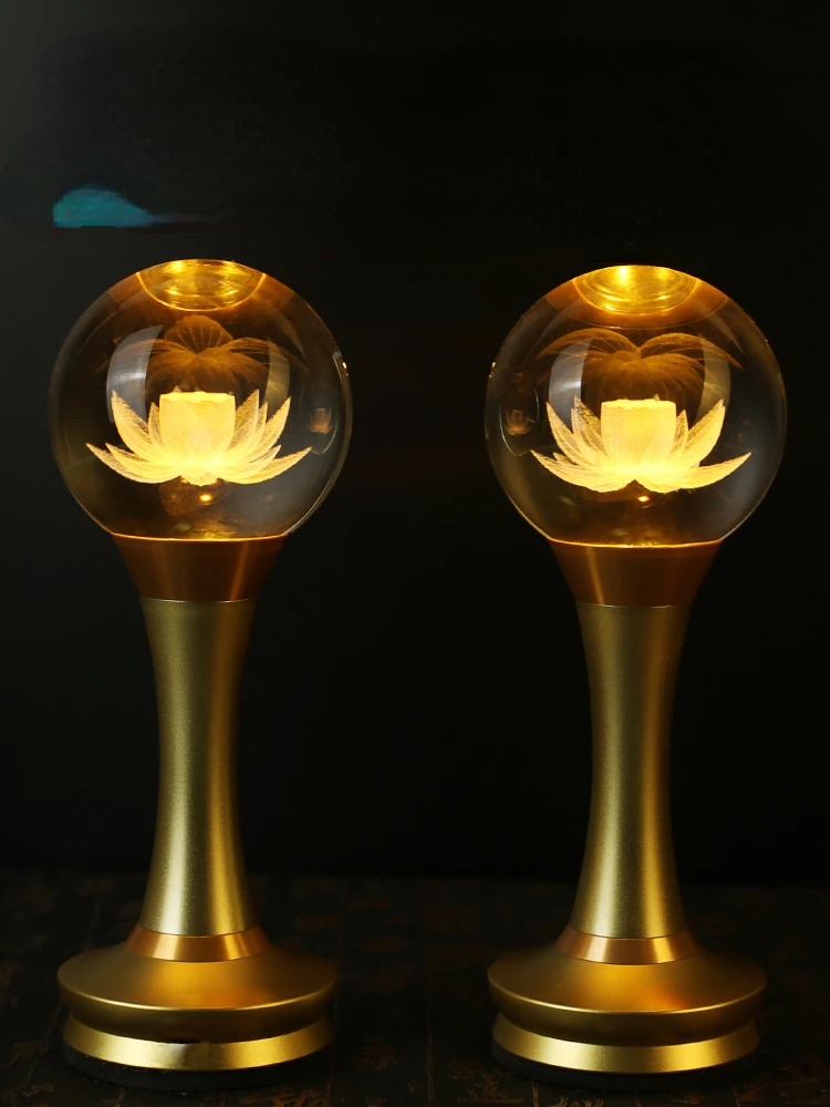 

New Lotus Lamp for Home Use, Rechargeable Buddha Front LED, Pair of Divine Table Lamp, Plug in Guanyin Wealth God Everbright