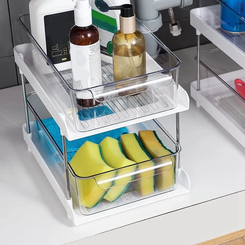 

2 Tier Organizer With Clear Drawer Bins Great For Under Kitchen Sink Organizing And Bathroom Cabinet Storage Organizer