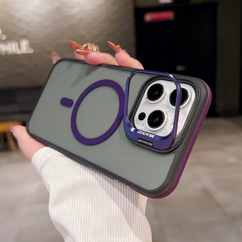 Double Color Magnetic Stand Translucent Fashion Case with Splice Matte Finish