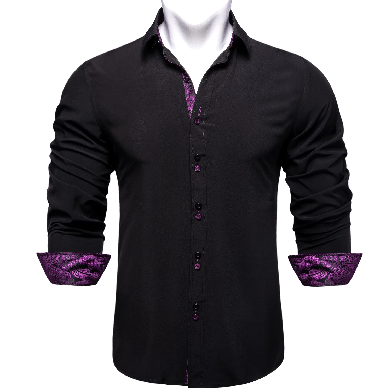 Fashion Men's Party Shirt camisa masculina Black Purple Patchwork Collar Man Shirts Spring Autumn Button-Down Long Sleeve Tops