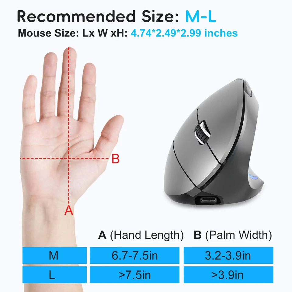 Mouse da gioco verticale ergonomico wireless ricaricabile ottico 2.4G per computer PC, laptop e desktop con connessione USB._voghion.com
