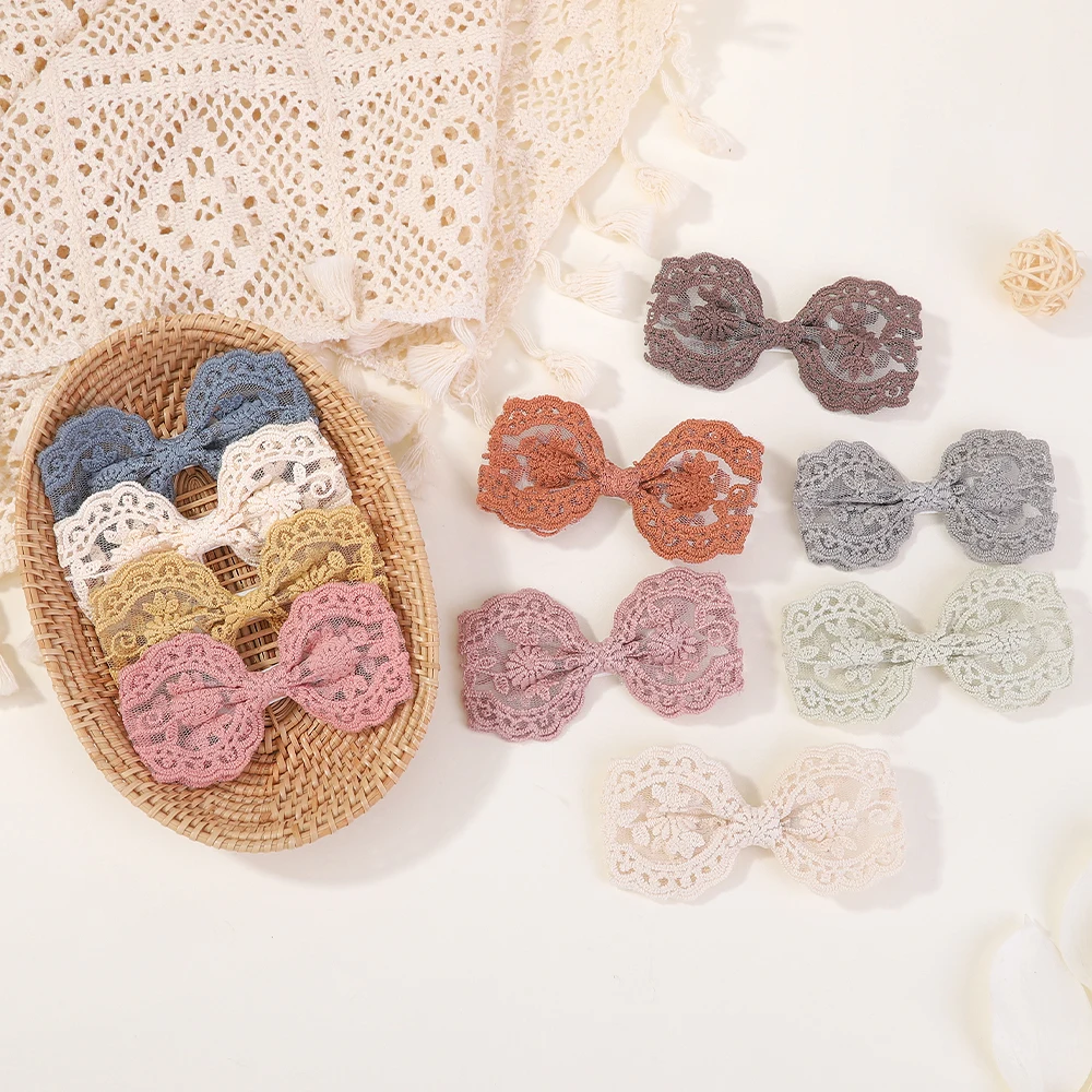 1Pc Cute Lace Bows Hair Clips Girl Delicate Hollow Bowknot Headwear Hairpins Lovely Kids Children Baby Hair Accessories 3.9Inch 10 colors new headband for baby girl solid dot turban soft toddler headwear lovely princess bow elastic newborn hair accessories