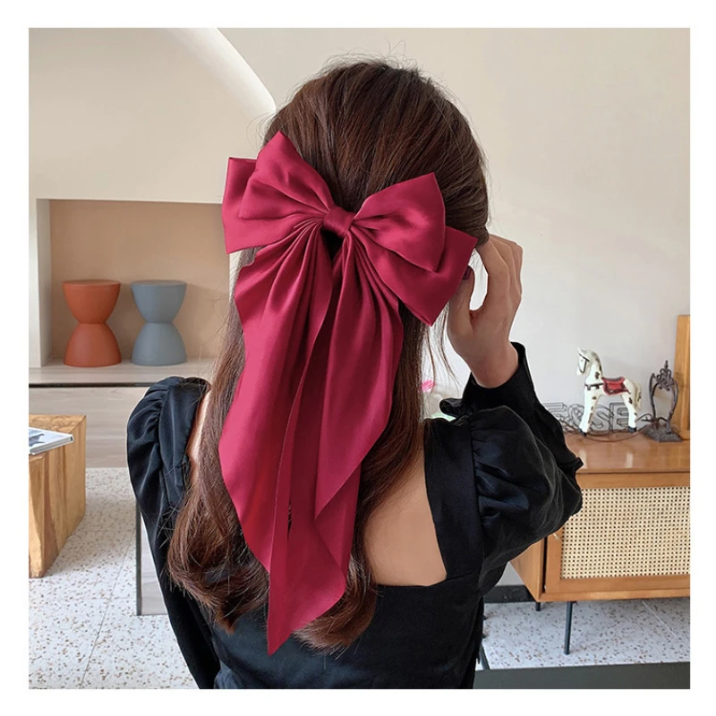 

Elegant Bow Ribbon Hair Clip for Women Fashion Solid Satin Spring Clip Simple Hairpin Headband with Clips Girls Hair Accessories