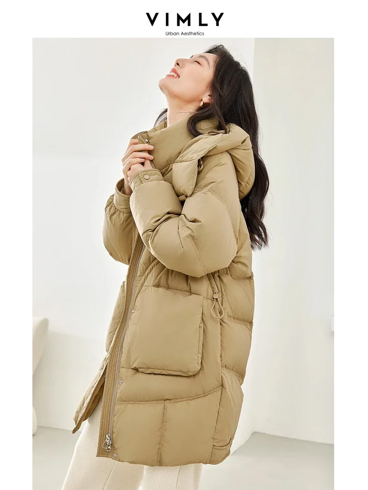 Vimly Lightweight Warm Duck Down Jacket for Women 2023 Winter Thick Hooded Stand Collar Female Long Down Coat Outerwears 50703