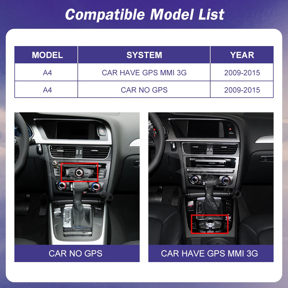 Pantalla táctil Linux Multimedia para coche de 8,8 "12,3" para Audi A4 2009-2015 CarPlay inalámbrico Android Auto Airplay Multimedia para coche 2