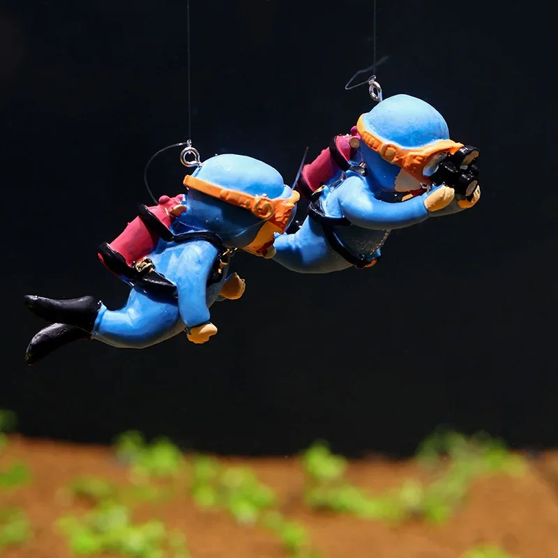 Cute Luminous Green Mini Diver Simulated Floating Frogman Kawaii Miniature Figures Fish Tank Aquarium Decoration Ornaments fish tank ornaments mini landscape ornaments fish tank decorations aquarium ornaments