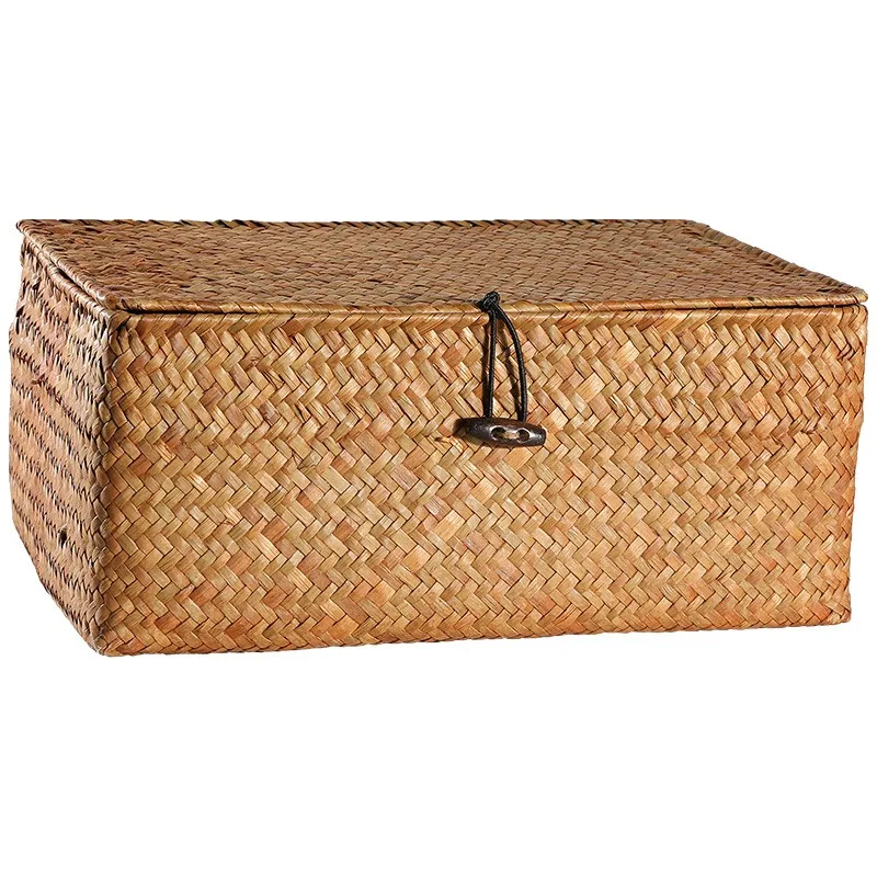 Handmade Wicker Woven Storage Box Rattan Storage Finishing Basket with Lid Sundry Bath Cosmetic Towel Container Laundry Basket 3
