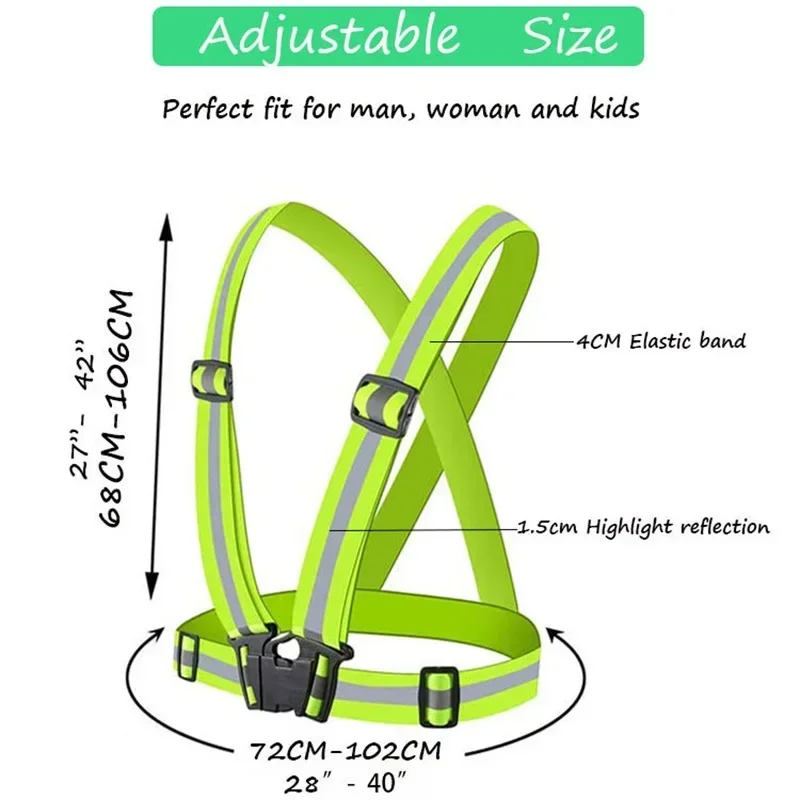 Adjustable 5*1 Reflective Security Straps Safe High Visibility Reflective Vest Traffic Night Outdoor For Running Cycling Sports