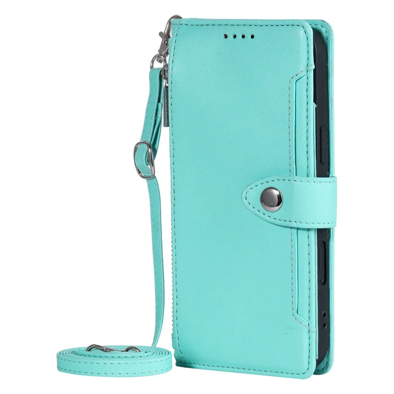 Solid Color Wallet Case with Long Strap and Zipper Leather Bag