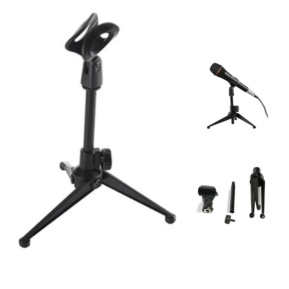 Foldable Desktop Microphone Tripod Stand Holder With Mic Clip For
