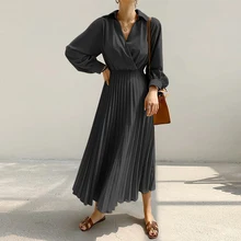 

VONDA Vintage Office Formal Dresses Women's Clothing Elegant Autumn Long Sleeve Shirt Sundress Lapel Solid Vestidos Oversize