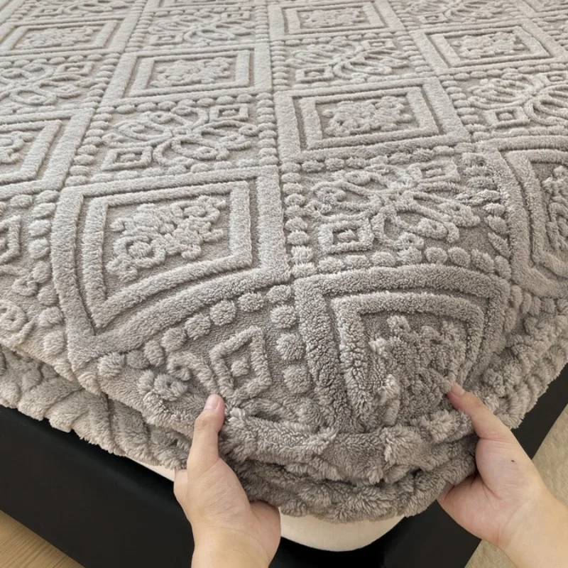 Winter Thick Warm Coral Plush Mattress Cover High Elasticity Anti-Slip Breathable Suitable Bedroom Soft Bed Sheet 6