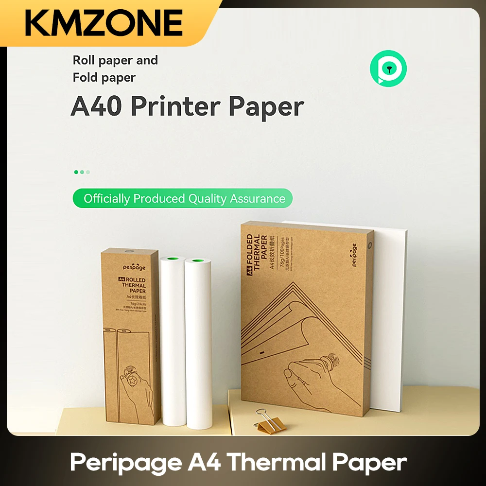 PeriPage A4 Thermal Paper A40 Official Thermal Photos Fax Printing Paper 10-15 Years or 2-3 Years Paper Roll Fold Quick-dry