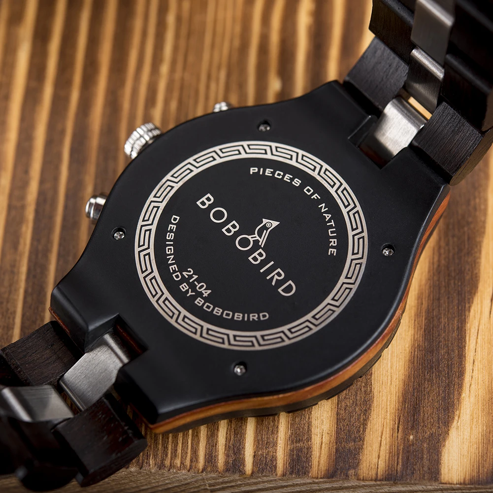 BOBO BIRD Wooden Mens Watches Chronograph Timepieces Luxury Quartz Wrist Watch For Men relogios masculino Custom Dropshipping