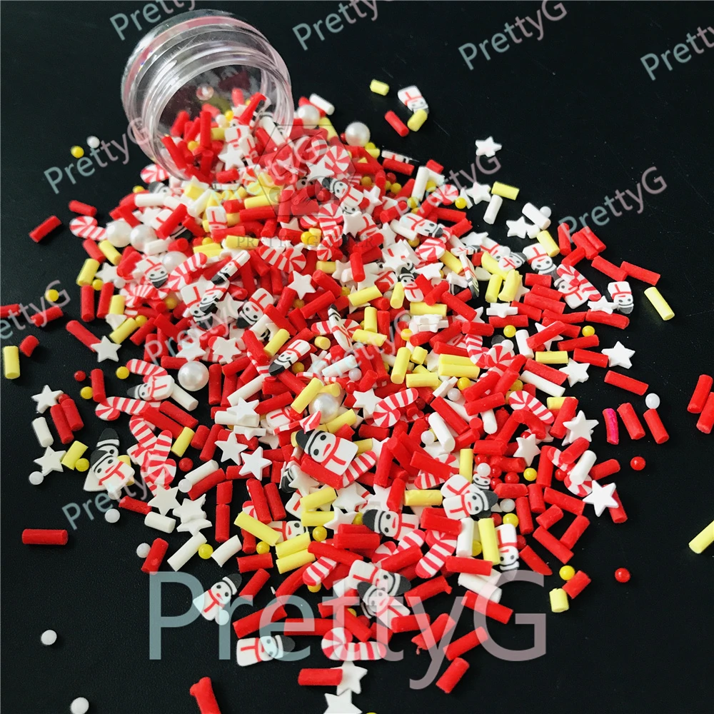 PrettyG 크리스마스 혼합 슬라이스 폴리머 소프트 클레이 눈송이 캔디 케인, 산타 클로스 크리스마스, 송진 네일 아트 DIY 장식, 1 박스 M