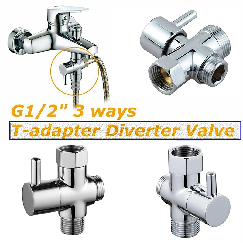 Three Way Diverter Valve G7/8 + G1/2 T-Adapter Converter Water Distribution Valve Tap Connector Faucet Splitter Bathroom Fitting