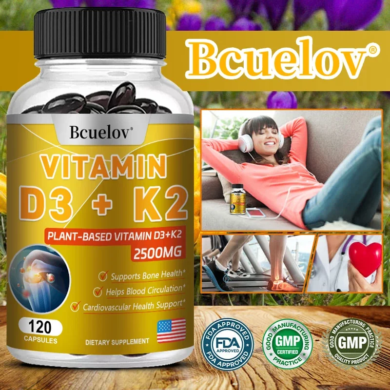 

Vitamin D3+K2 Strong Daily Supplement - Healthy Bones, Teeth, Immune System, Easy To Absorb