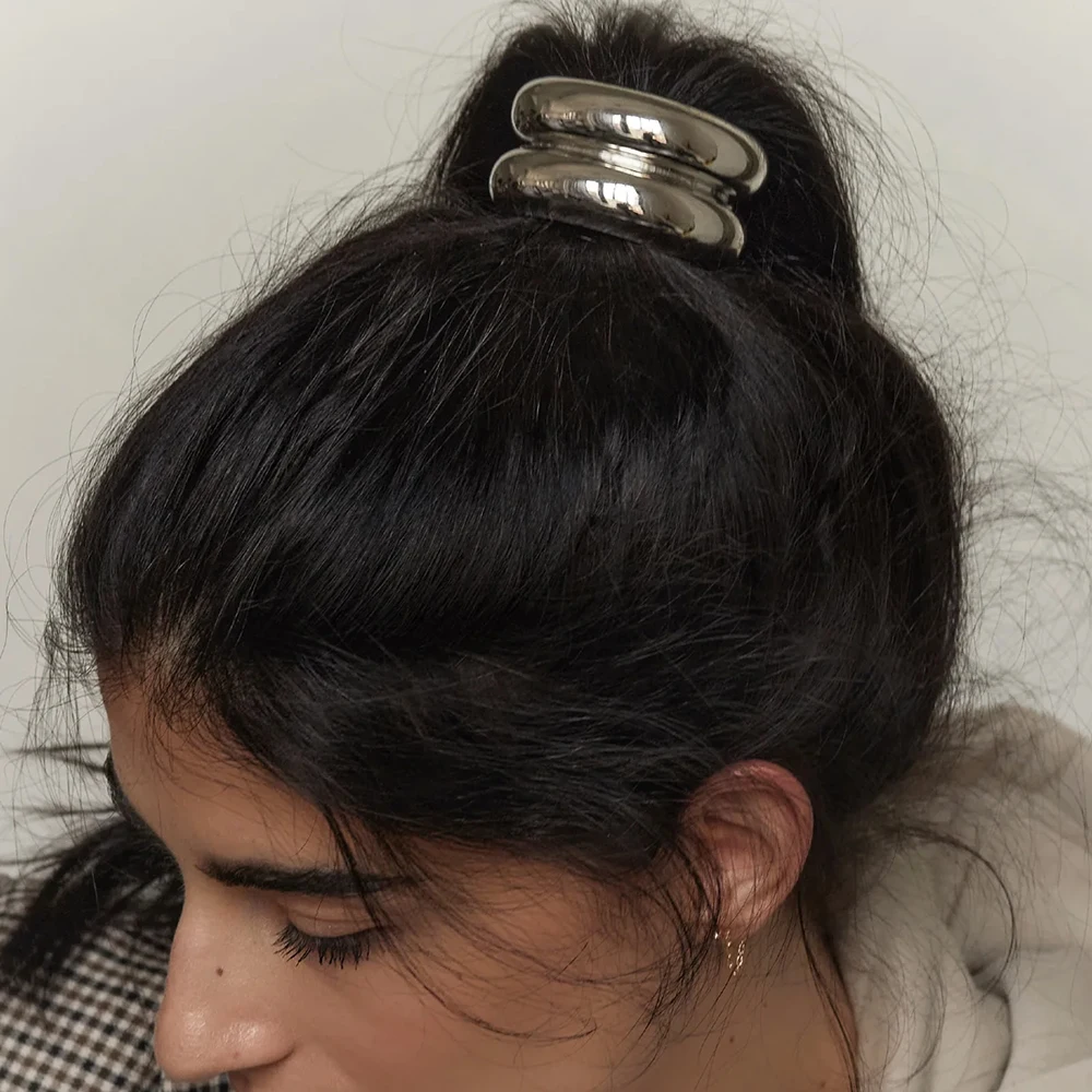 Glossy Metal Double Arch Pony Cuff Unique Headband Hair Accessories New Jewelry Geometric Hair Rope Elastic Band Ponytail Holder