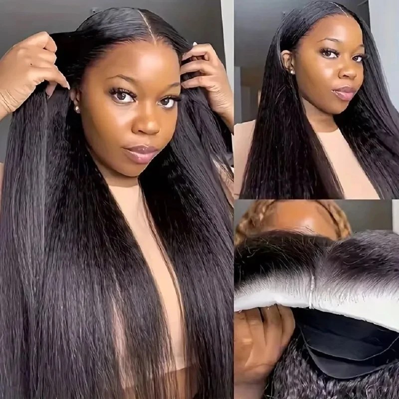Brazilian Virgin Human Hair 13X4 Kinky Straight HD Lace Front Glueless Wigs for Women Pre Bleached Knots 4C Yaki Human Hair Wig 3