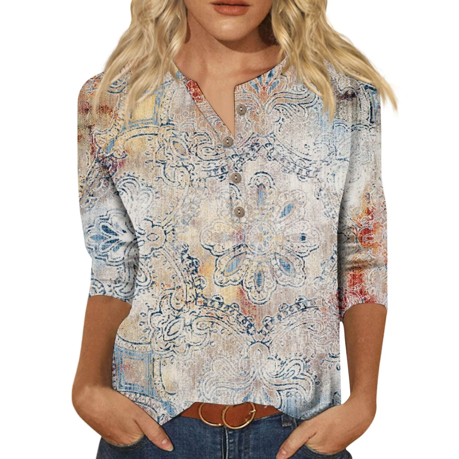 

Ropa De Mujer 3/4 Sleeve Shirts For Women Cute Print Graphic Tees Blouses Casual Plus Size Basic Tops Pullover Comfortable