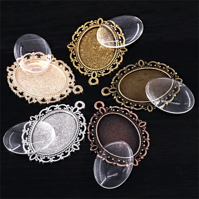 Y4QE 60 Pcs Pendant Trays Metal Flat Pendant Blank Trays Bezel Oval Base Setting Pendant for DIY Jewelry