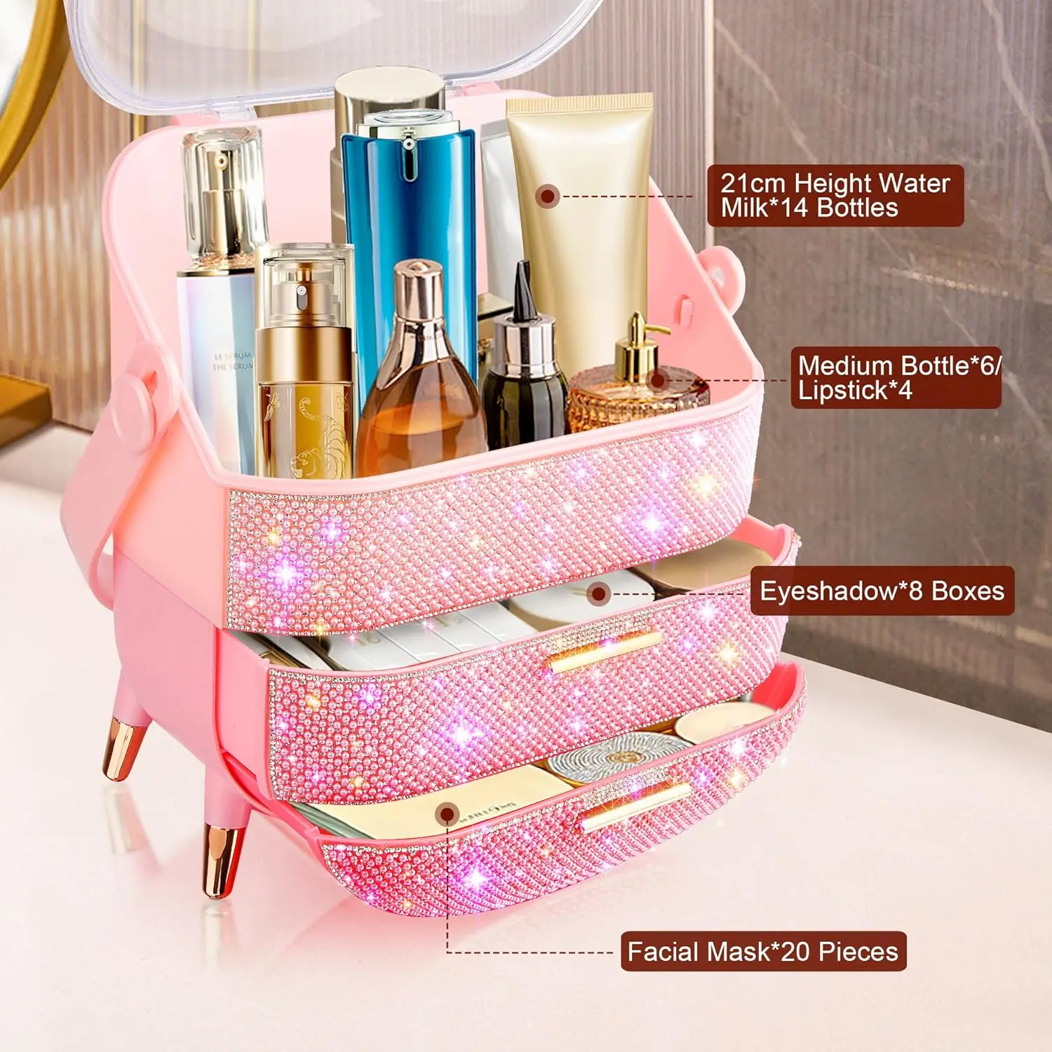 Bling Makeup Organizer for Teen Girl Gift,Hollywood Vanity Makeup Storage Box for Girl Birthday Gift,Practical Gift for Daughter 5