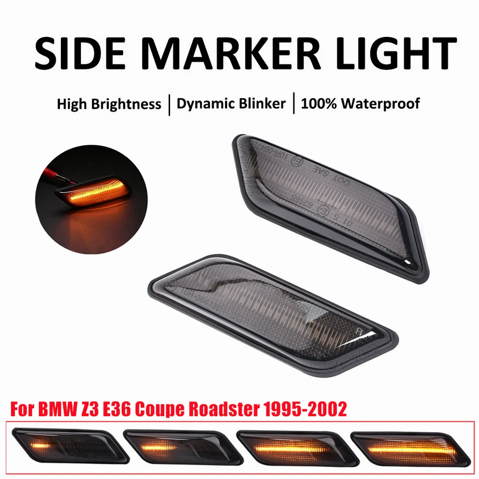 For BMW E36 Z3 Coupe Roadster 96-02 2PC Dynamic LED Side Marker Light Amber Lamp