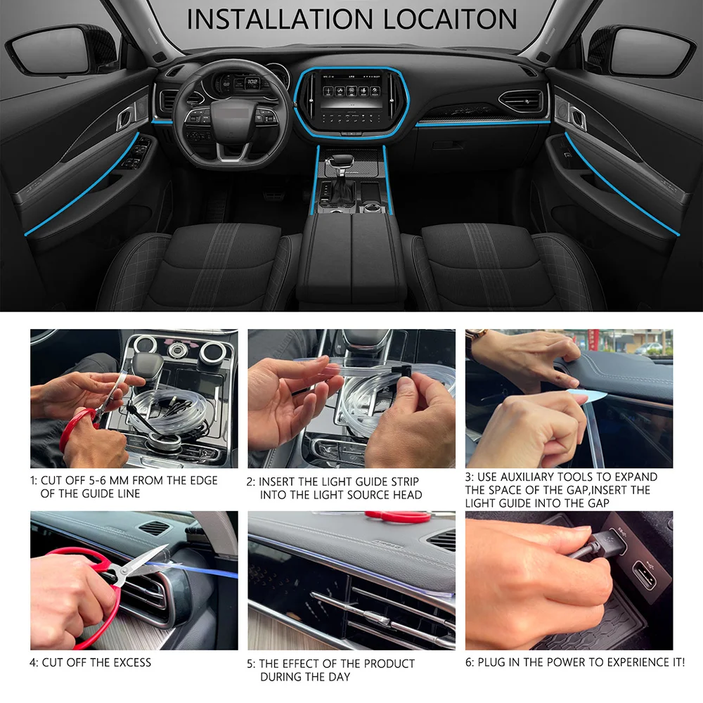 LED Car Lights LED Atmosphere Lamp LED Car Decorative Lights Car Ambient Lights 5IN1 6M RGB For Car Interior