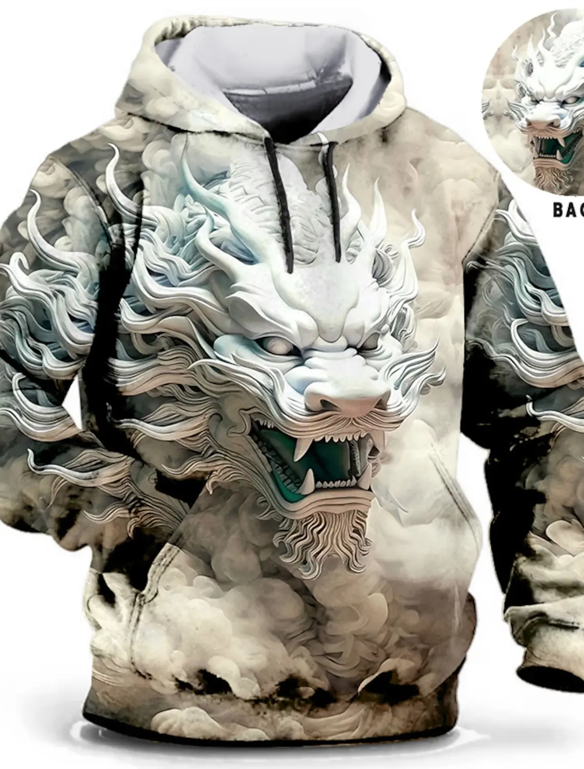 구정 드래곤 까마귀 남성 그래픽 동물 프린트 데일리 클래식 캐주얼 3D 풀오버 streetwear 후드 긴 소매 후드