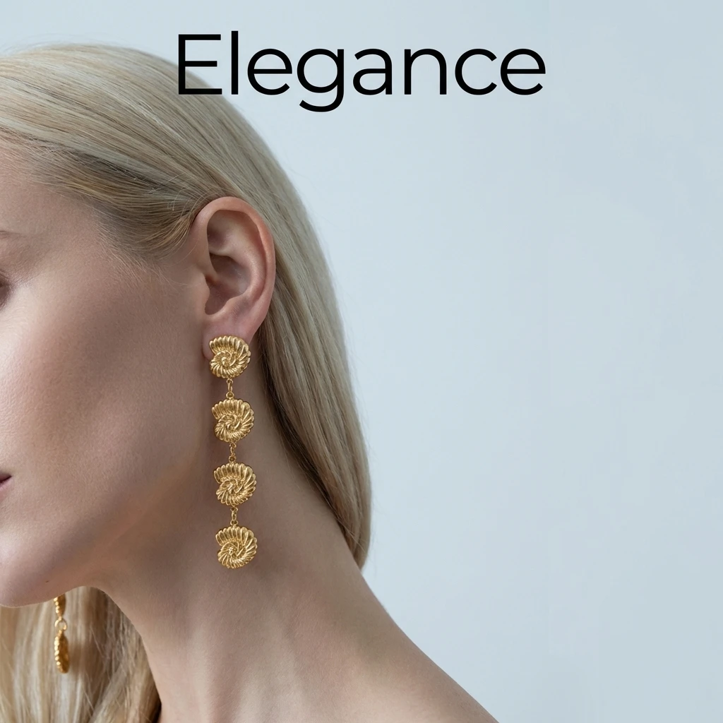 Ozean-Stil Goldfarben Muschel-Ohrhänger für Frauen Klassische Geometrische Lange Hängeohrringe Urlaub Strand Sommer Schmuck – Detail 2