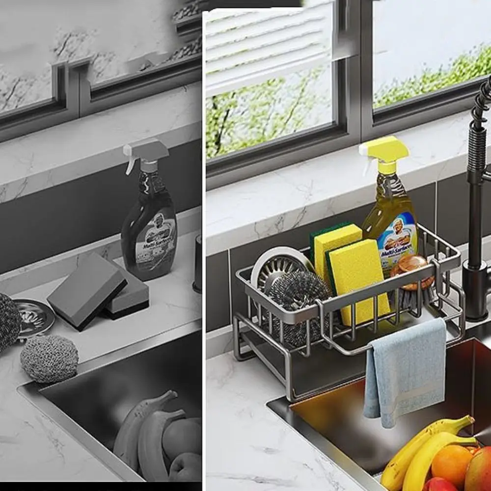 1Pcs Adjustable Partition Kitchen Sink Sponge Holder Dish Rags Brush Soap Scrubber Storage Rack sink sponge rack sink sponge holder