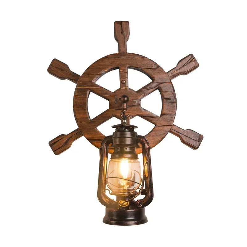 Industrial LED Ship Wheel Wall Light, Corrosion-Resistant Fixture, Glass Lampshade with High Transparency, Nautical Light