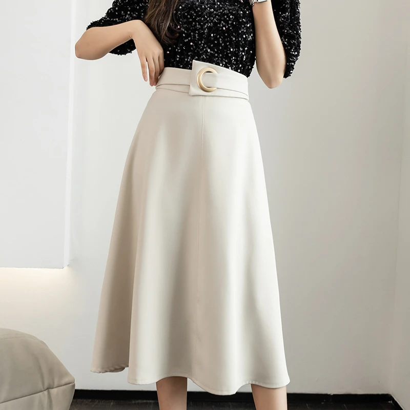 Summer High Waist Women's Skirts Elegant Solid Fashion Korean New Midi Female Clothing Japan Style A-LINE maxi skirts for women Skirts