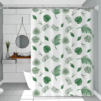 Green Leaf Shower Curtain – Quick-Dry, Light Opaque Bathroom Partition 1