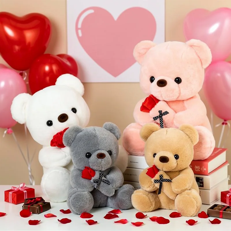Wedding Rose Bear Plush Toy Cute Stuffed Animal Gift For Valentine's Day Anniversary And Romantic Celebration Decor_voghion.com