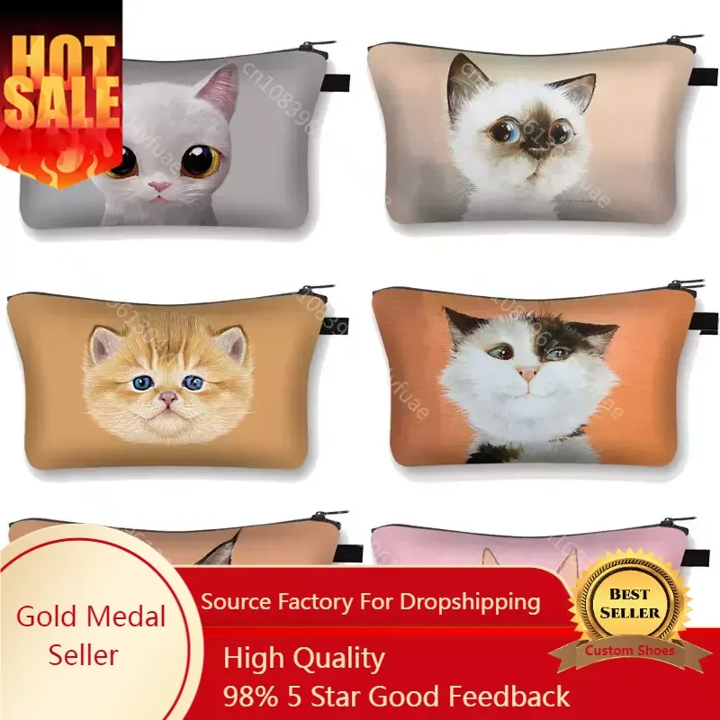 

Cute Cat Print Makeup Bags Women Cosmetic Bag Pattern Cartton Neceser Cosmetics Pouch for Women Travel Make Up Bag